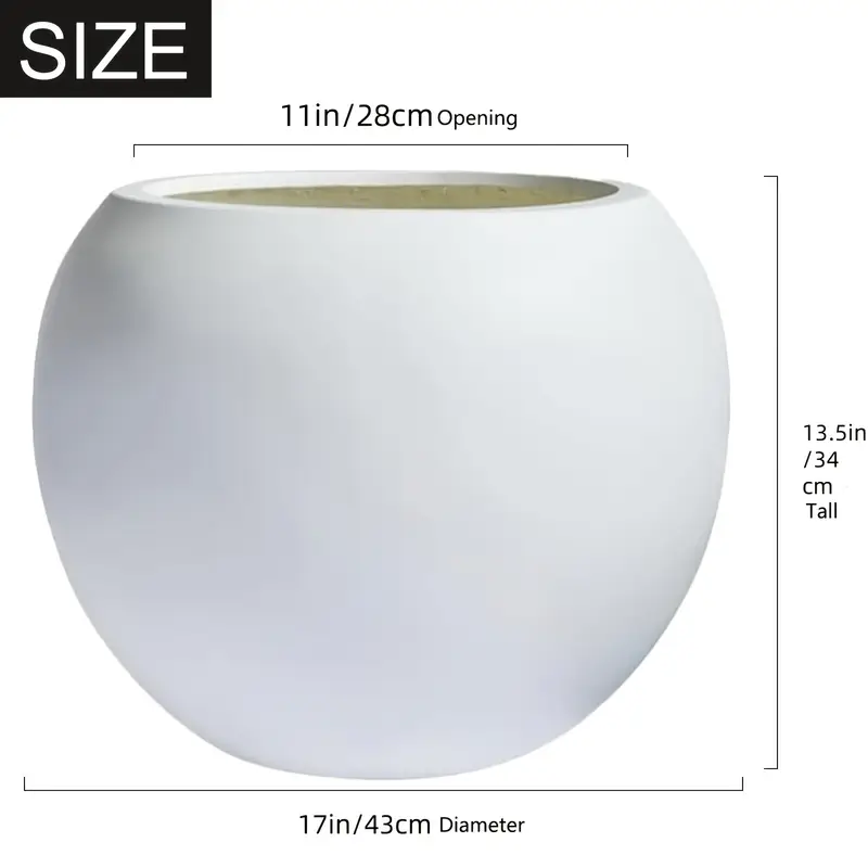 Lightweight Modern Indoor/Outdoor Sphere Plant Pot with Drainage Hole and Rubber Plug - Weather-Resistant Decorative Pot for Home, Garden or Patio