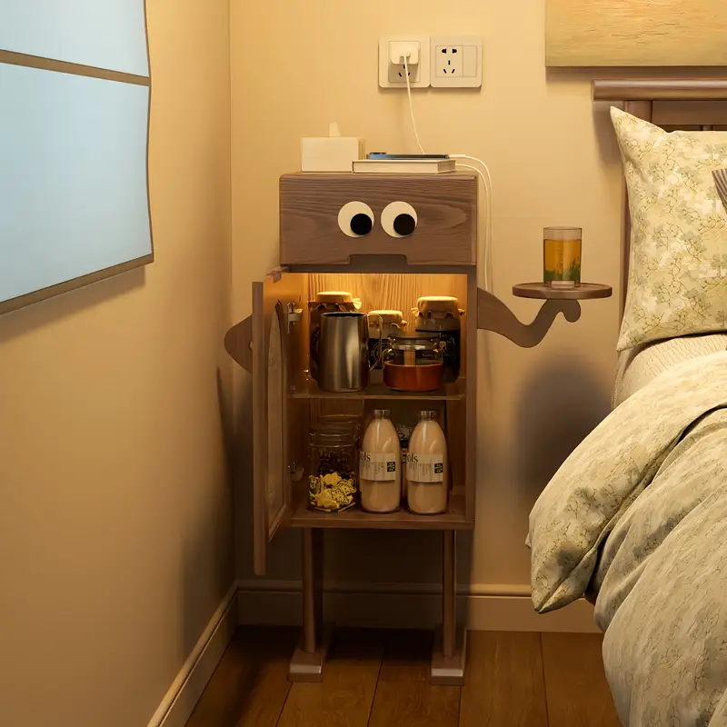 Furniture Robot Bedside Table, High Bedside Table With Drawers, Solid Wood Bedside Table, Medieval Modern Bedside Table, Walnut Bedside Table With Storage, Adjustable Baffle, Living Room Bedside Table, Bedroom