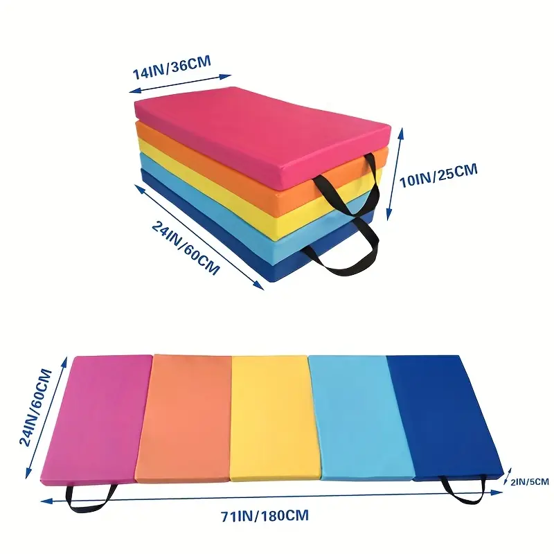 Thickened Non-Slip Multifunctional Rainbow Gymnastics Mat | Folding Fitness Yoga Mat for Physical Training, Five Fold