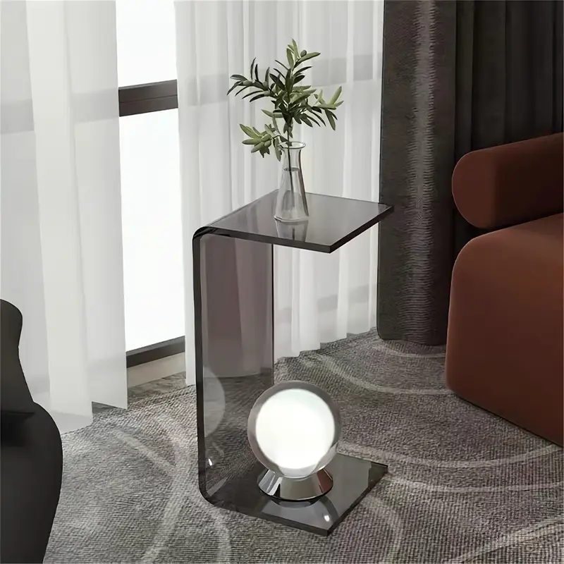 Small Luxury Acrylic Side Table, Italian Minimalist Scandinavian Style Transparent Glass Coffee Table for Living Room